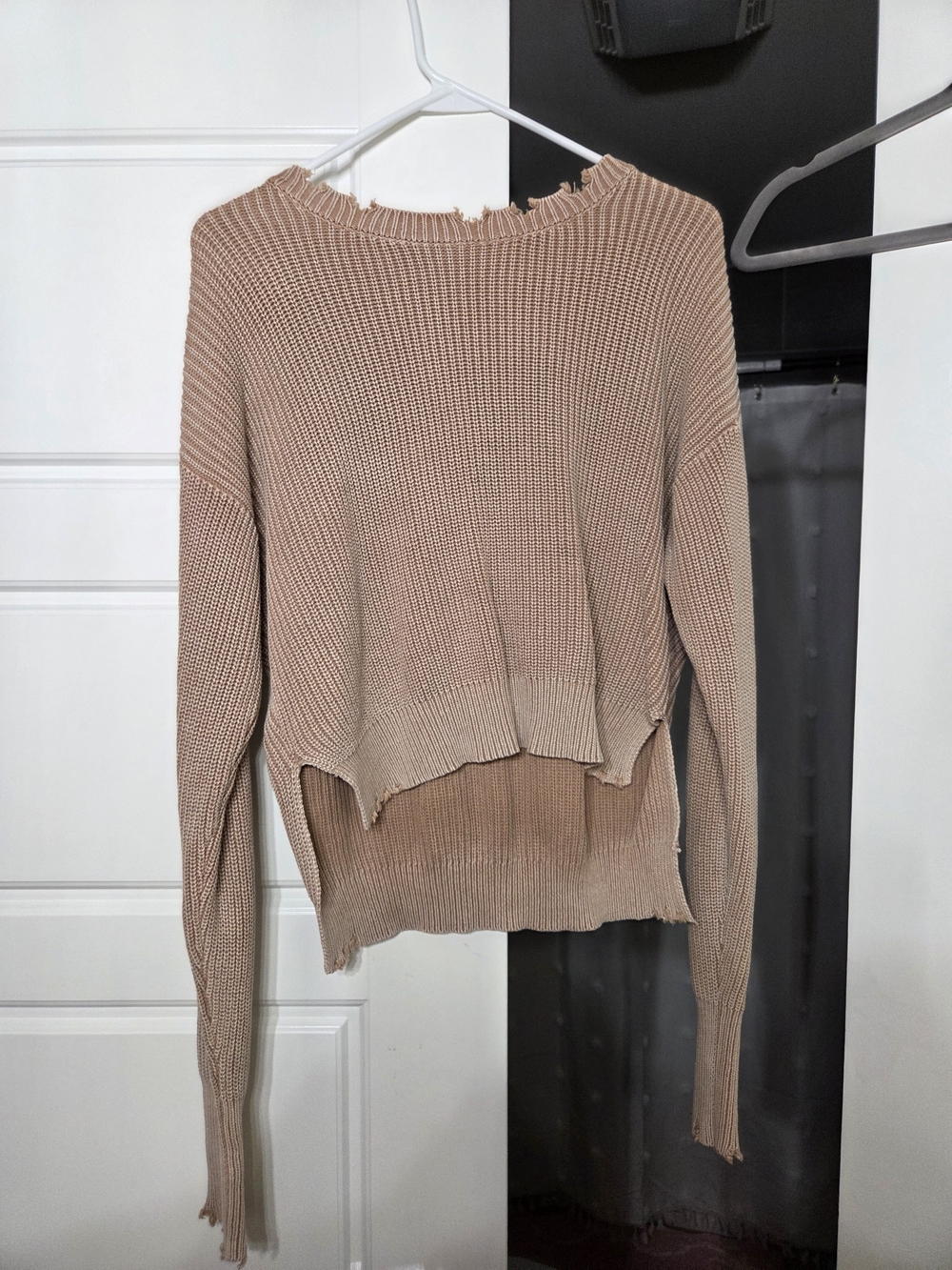 Distressed Crewneck Knit Sweater - Taupe
